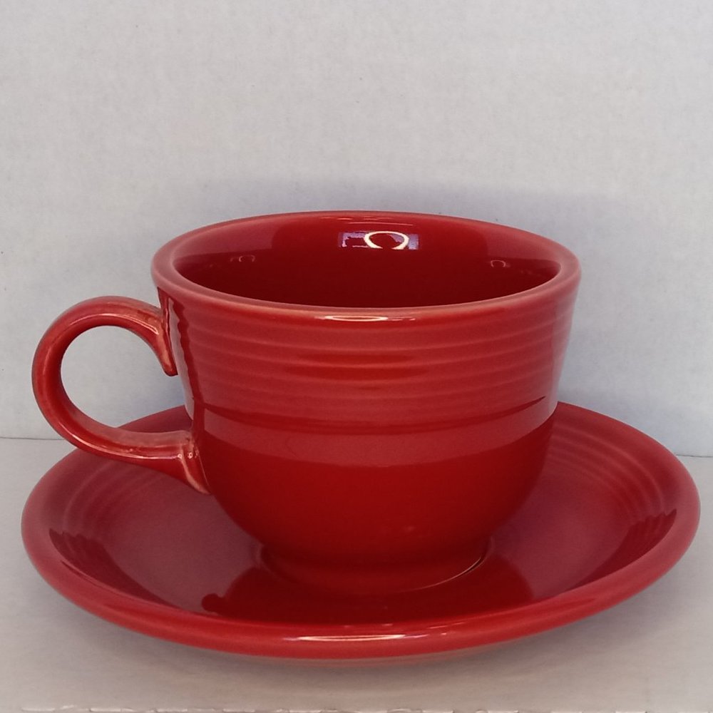 Fiesta Ware Tea Coffee Cup Saucer Set Scarlet Red